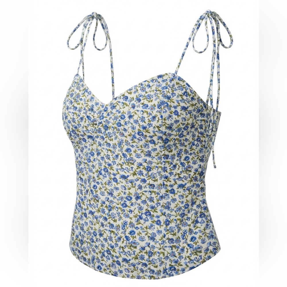 Jun & Ivy Floral Blue and White Camisole Top Size M